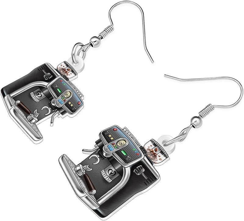 BONSNY Acrylic Dangling Novelty Fun Black Coffee Machine Earrings Hypoallergenic Designer Jewelry Gifts For Women - Image 3